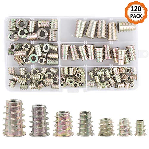 Dadabig 120 Pcs Tuercas de Cabeza Hexagonal para Muebles M4 M5 M6 M8 M10 Inserto de Tornillo Hexagonal Tuerca Hexagonal en Aleación de Zinc para Muebles de Madera