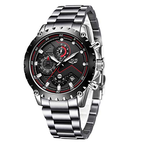 LIGE Relojes Hombres Acero Inoxidable Impermeable 30M Deportes Reloj De Cuarzo Analógico Moda Fecha Negocios Reloj Clásico Negro Hombres