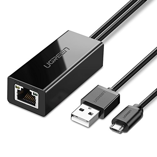 UGREEN Adaptador Micro USB a Ethernet RJ45, Adaptador de Red LAN 100Mbps Cable Adaptador para Google Chromecast 3/ Ultra/ 2/1/ Audio, TV Stick Basic, Convertidor RJ45 y USB Alimentación (1 Metro)