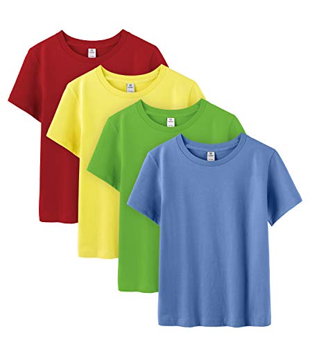 LAPASA Pack de 4 Camiseta para Niño o Niña Unisex de Manga Corta 100% Algodón K01