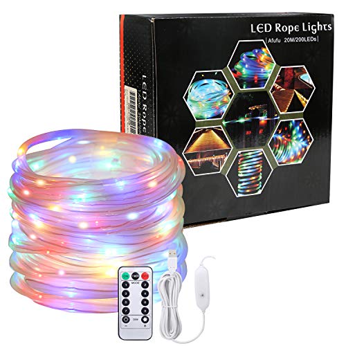 Afufu LED Luz Guirnalda Exterior USB 20M con 200leds, Mangueras Luces Led RGB, Cadena de Luces LED Colores, Temporizador, Resistente al agua, para jardín, casa, terraza, navidad etc