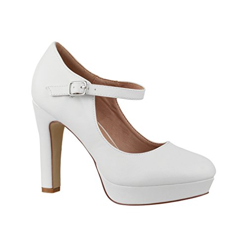 Elara Zapato de Tacón Alto con Correa Mujer Vintage Chunkyrayan Blanco E22320 White-37