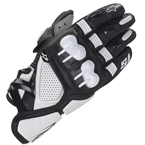 S1 Guantes de Cuero para Moto Anti-caída Antideslizante Respirable Guantes Llenos de Dedos para Equitación al Aire Libre, Equipamiento Profesional de Carreras,White,L