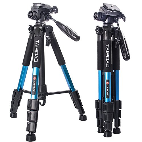 Trípode ligero - Trípode compacto para cámara de 140cm con cabezal panorámico de 360 grados y una placa de liberación rápida para SLR Canon Digital EOS Nikon Sony Samsung Panasonic（Azul）