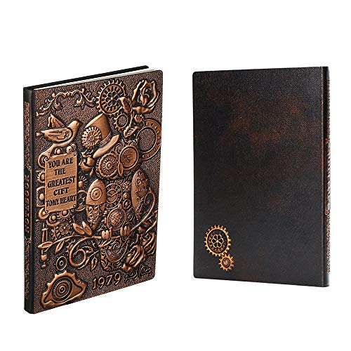 XUAN A5 Libreta Bonita Cuero, Diario de viaje Niño Niñas Tapa Dura Cuaderno Rayas Piel Sintética Travel Journal Notebook lined Ideas Regalo Navidad Hombre Mujer Adultos, Página Rayadas 3D Búho Cobre