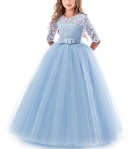 NNJXD, Niñas,reunión muy concurrida, bordado, baile de graduación, vestido, princesa, vestido de novia tamaño（170） 14-15 años Azul