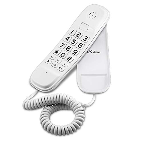 SPC Original Lite teléfono fijo color blanco sobremesa y mural fácil de usar con 2 memorias directas, rellamada al último número marcado y función mute