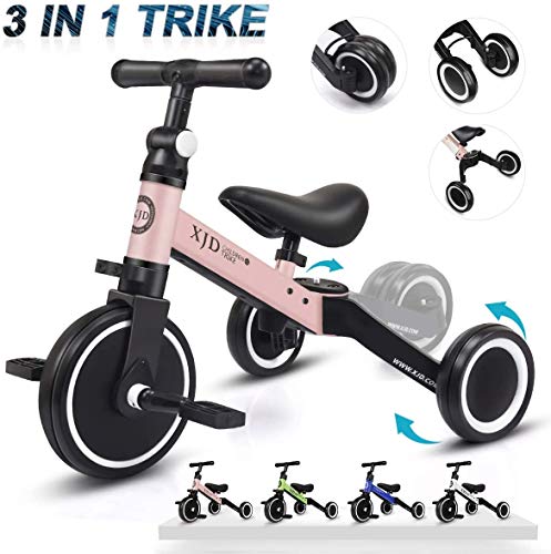 XJD 3 en 1 Bebé Triciclo Bicicleta de Equilibrio para Niños y Niñas de 1 a 3 años Plegable y Ligero con CE Certificación Versión2.0 (Rosa Claro)