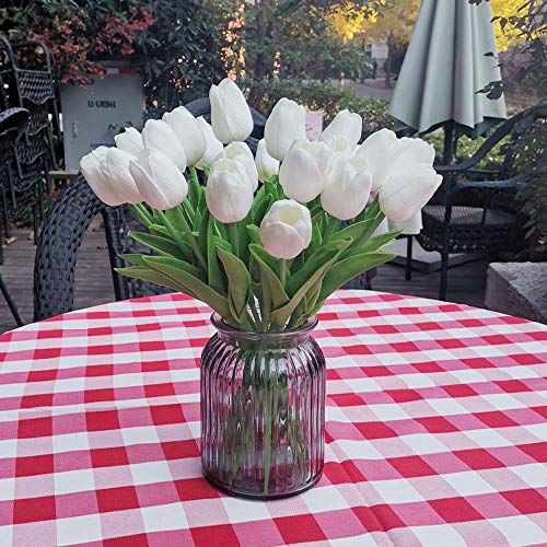 Awtlife - 24 Tulipanes de Flores Artificiales de látex, Tacto Real para Ramos, Bodas, Fiestas, Baby Shower, decoración del hogar, Color Blanco