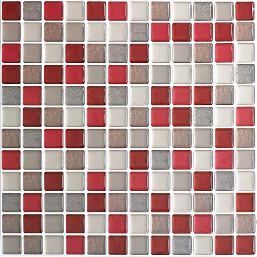 HyFanStr - Pegatinas de mosaico 3D, autoadhesivas para azulejos de cocina y baño, 24 x 23 cm (paquete de 4), PVC + PEB., Rojo, 9.29"x9.29"/23.6x23.6cm