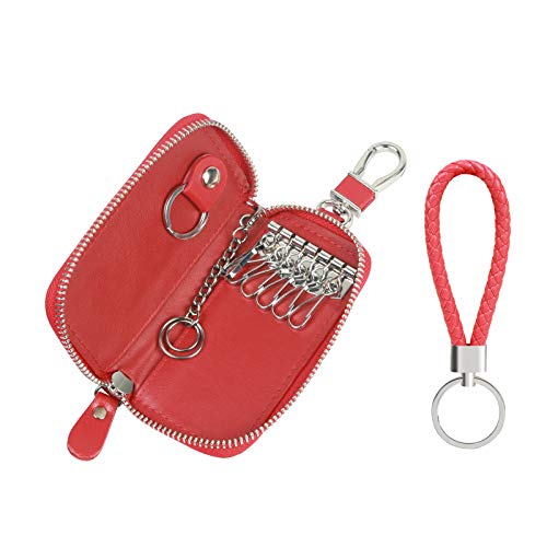 Llavero de Bolso Piel ZoomSky para organizar Las Llaves de Coche de Bolso Llavero Cremallera de Estuches de Llaves para Mujer roja/Hombre Negro (roja)