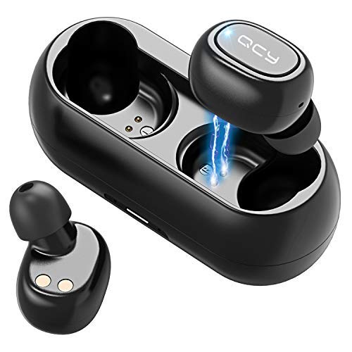 QCY Auriculares Bluetooth, Mini Auriculares Inalámbricos Doble con Caja de Carga Portátil, Bluetooth 5.0, 16H Tiempo de Reproducción, Áuricular Estéreo A Prueba de Sudor con Micrófono para Deportivos