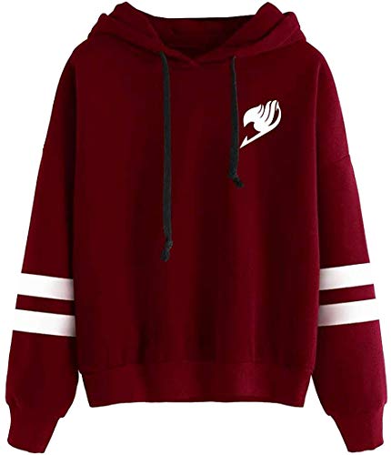 FLYCHEN Sudadera con Capucha para Mujer Anime Fairy Tail Estampado Logo Gráfica Clásico Color Sólido Sudadera Adolescentes Deportiva - Burgundy 4 - L