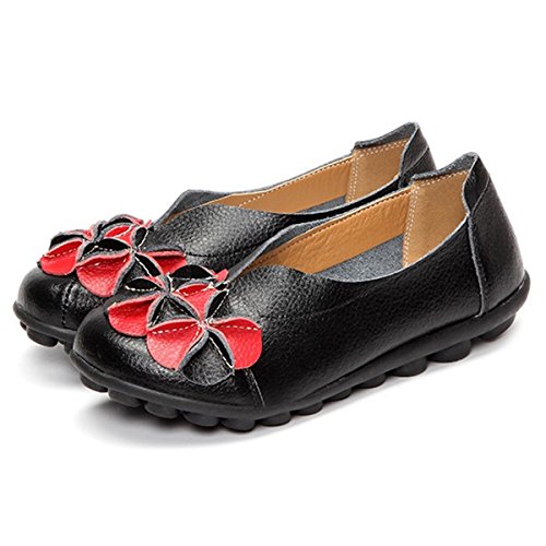 gracosy Mocasines para Mujer Primavera/Verano Vintage Flores Hechas a Mano Zapatos de Cuero Estilo Mocasines Cómodo Slip On Shoes Alpargatas Zapatos de Conducción Zapatos para Caminar