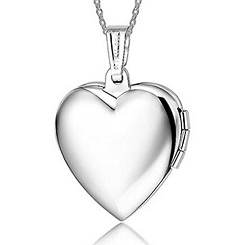 IXIQI - Collar con colgante de titanio bañado en plata con forma de corazón para mujer, se puede abrir para guardar una foto en su interior, incluye caja de regalo