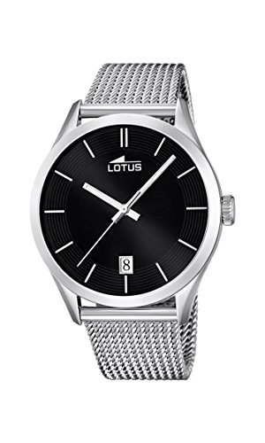 Lotus 18108/2 - Reloj de Pulsera analógico para Hombre (Mecanismo de Cuarzo, Esfera Negra y Correa de Acero Inoxidable Plateado)