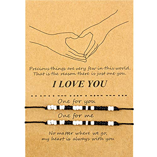 Pulsera Código Morse de San Valentín Regalo Pulsera de Familia Pareja de Amistad de I Love You (Cuentas Blancas y Negras)