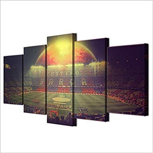 Hgjfg Cuadro Moderno En Lienzo 5 Piezas Xxl Equipo de fútbol Camp Nou Barcelona Hd Abstracta Pared Imágenes Modulares Sala De Estar Dormitorios Decoración Para El Hogar 150X80Cm