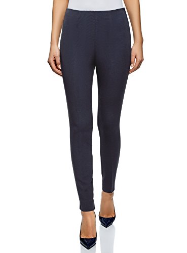 oodji Collection Mujer Pantalones Ajustados con Cremallera en el Lateral, Azul, ES 40 / M