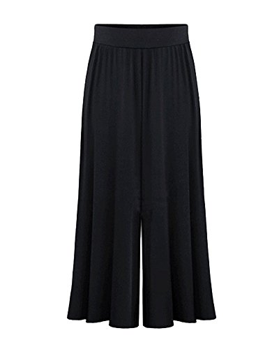 Mujeres Comodos Ancho Pierna Palazzo Pantalones Cintura Elástica Tallas Grandes Negro 6XL