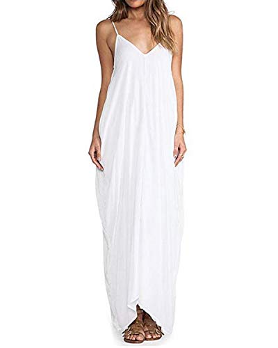 ZANZEA - Vestido largo de verano para mujer con cuello en V, estilo bohemio, sin espalda, estilo sexy A-blanco 48