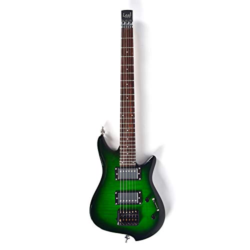 Asmuse Guitarra Eléctrica sin Cabeza, Guitarra LEAF pequeña de Escala Completa, Ultra-ligero para Viajes y Presentaciones-Verde