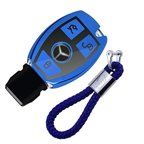 Funda de Silicona para Llave Mercedes – Cover Carcasa de TPU Cromo Suave para Keyless Mercedes Classe A B C E CLA CLK GLA GLC Protección Llaveros Mando a Distancia (Azul)