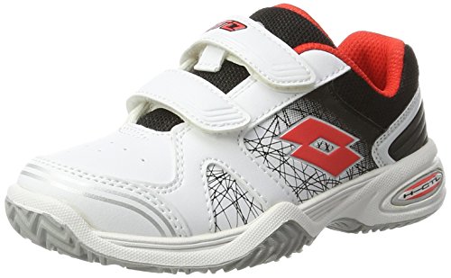 Lotto T-Strike Ii Cl S, Zapatillas de Tenis Unisex infantil, Blanco (Wht/red Ree), 32 EU