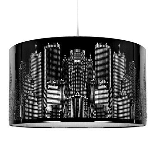 MiniSun - Moderna pantalla de lámpara de tamaño amplio, inspirada en el paisaje de Nueva York – de color negro brillante