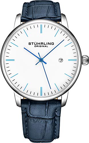 Stuhrling 3997Z - Reloj analógico para hombre con correa de piel de becerro - Diseño formal y casual - Reloj analógico con fecha, colección para hombre