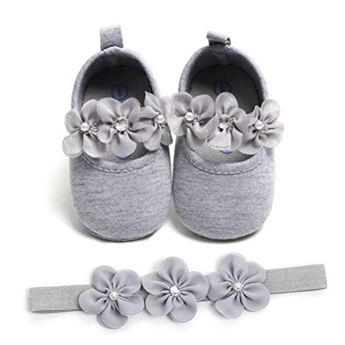 Zapatos de Niña con Diadema Regalo Set Bautizo Lovely Algodón Flor Suave Suela Zapatillas Antideslizantes Zapatos de Princesa