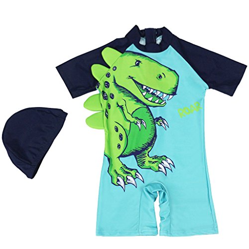 Bebé Niños Shorty Traje de Baño - Infantil Una Pieza Ropa de Natación Manga Corta Ropa de Baño Dinosaurio