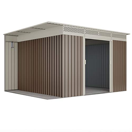 Cobertizo metal gris/beige Orebro para almacenamiento 8,96m2 - 333x269x189cm. Casta jardin terraza