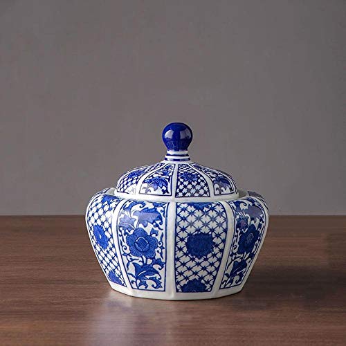 Craftscmq decoración hogareña Jarrones Jarra de Porcelana Azul y Blanca con Tapa Sala de Estar hogar jarrón Antiguo Chino arreglo de Flores Porche Decorativa cerámica Tanque de almacena