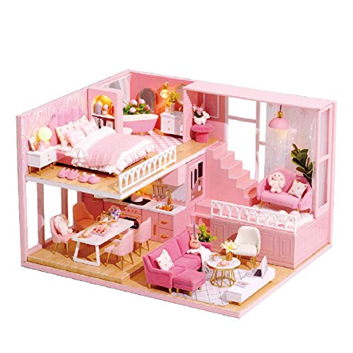 Cuteroom Kit de casa de muñecas en Miniatura de Bricolaje con Muebles Kit de casa de muñecas Hecho a Mano en Miniatura, además de Prueba de Polvo y Luces LED (cabaña Loft)