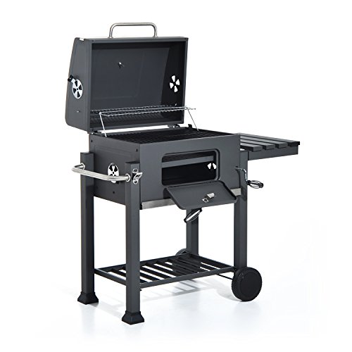 Outsunny Barbacoa de Carbón Vegetal con Ruedas Estantes Parilla Barril Carro de BBQ Picnic Acampada Smoker Ahumador de Carbón 115x56x108cm