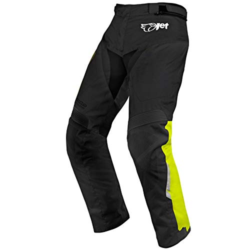 Pantalones de tela para motorista, resistentes al agua y al viento con protectores, hombre, Schwarz/leuchtend gelbes, 48 Lang / Weite 32" Länge 34" (M)