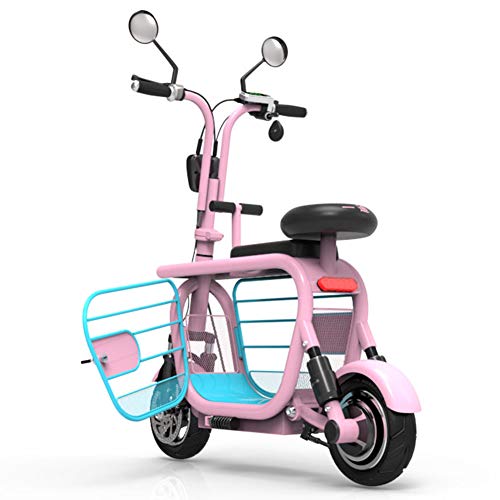 Scooter Electrico Con Asiento Para Niños Y Canasta Almacenamiento Pantalla LCD Iluminación LED Frontal Toma USB Incorporada Plegable Desplazamientos Por La Ciudad E-Scooter Para Adultos,Rosado,45km