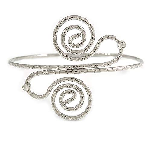 Avalaya Vintage Inspirado en espiral martillada, parte superior del brazo, brazalete, brazalete, brazalete, en tono plateado, 30 cm de largo, ajustable