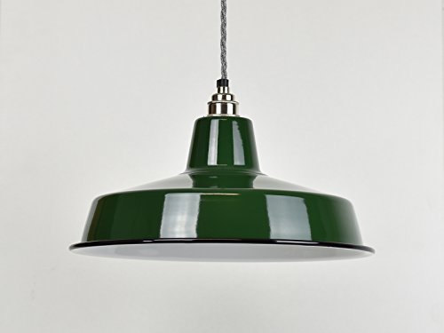 Pantalla para lámpara estilo vintage industrial, color verde clásico esmaltado, gran tamaño