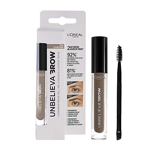 L'Oréal Paris Unbelieva Brow Gel De Cejas, Larga Duración, 104 Chatain, 3.4ml