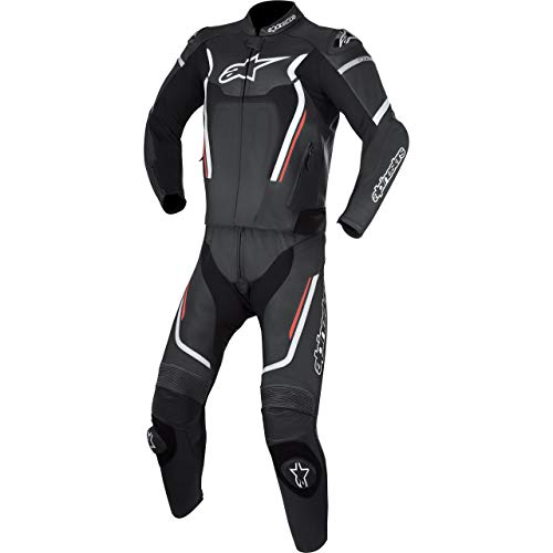 Alpinestars Motegi V2 - Mono de 2 piezas de piel para motorista, color negro, blanco y rojo