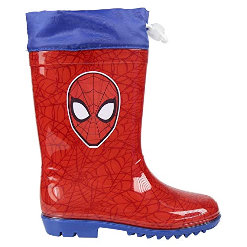 Botas de Agua Spiderman Marvel Color Rojo con Cuello y Cierre con Cordón + Parche de Regalo - Katiuskas niño Spiderman Water Boots (23 EU)