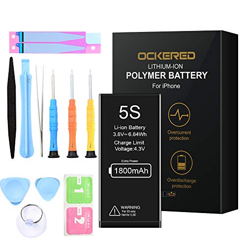 Ockered Batería Recargable para iPhone 5s 1800mAh, batería de Repuesto de Alta Capacidad, con Kit de Herramientas y Kit de reparación de batería, Compatible con iPhone 7plus, 2 años de garantía 100%