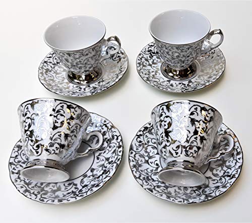 Set 4 tazas de té de porcelana con sellos de platino Made in Italy
