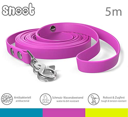 SNOOT 5m de Cable de Remolque, Magenta, Muy Estable, 16mm de Ancho - Correa de Perro Resistente a la tracción, la Suciedad y el Agua con Bucle de Mano