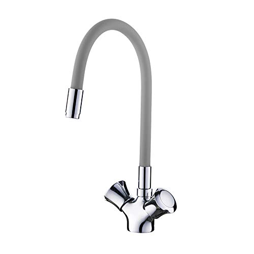 YAWEDA Arco Iris Giratorio Grifo De La Cocina De Doble Mango Rojo Wine Bar El Agua Del Grifo Mezclador Para Cocina Cuarto De Baño, Cromo Pulido, E