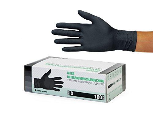 Guantes de nitrile, 100 pcs caja (S, Negro), guantes de examen desechables libres de látex, sin polvo, limpieza guantes, sanitarios para la cocina, cocina limpieza, limpieza seguridad manejo de alimen