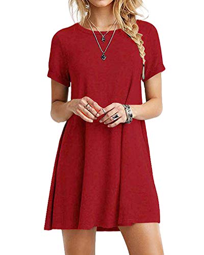 Yoins - Mini vestido de manga corta para mujer, estilo casual, suelto, cuello redondo, mini vestido, camiseta larga