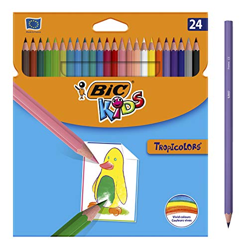 BIC Kids Tropicolors Lápices de Colores (2,9mm) - Colores Surtidos, Caja de 24 Unidades